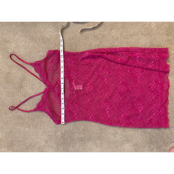 Victoria's Secret Hot Pink Lace Slip Medium Sheer Lingerie Y2K Valentine's - Picture 7 of 8